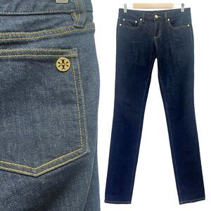 Tory Burch Jeans Low Rise Super Skinny Dark Rinse Wash Extra Long Size 28 | 6